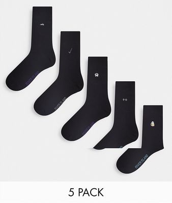 River Island 5 pack of sports icon socks in black