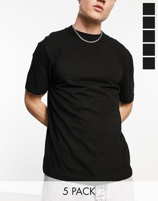River Island 5 pack regular fit T-shirts in black