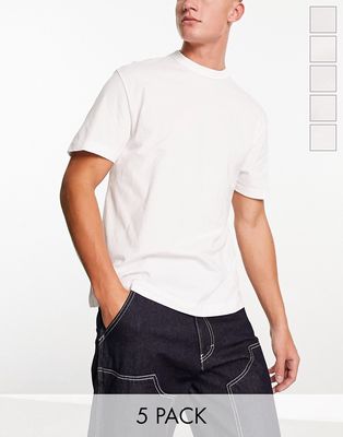River Island 5 pack regular fit t-shirts in white