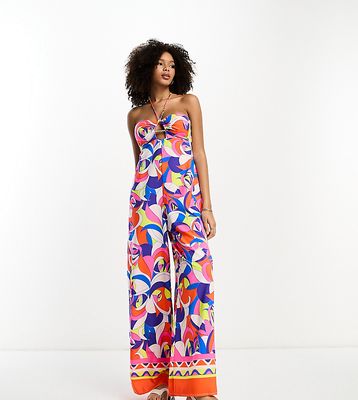 River Island abstract print bandeau jumpsuit in bright blue