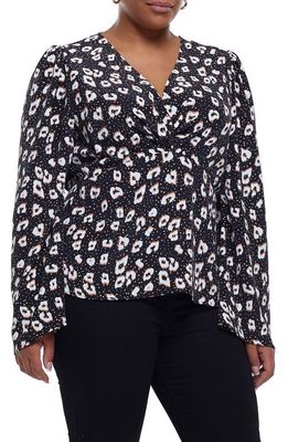 River Island Animal Spot Knot Front Bell Sleeve Blouse in Black