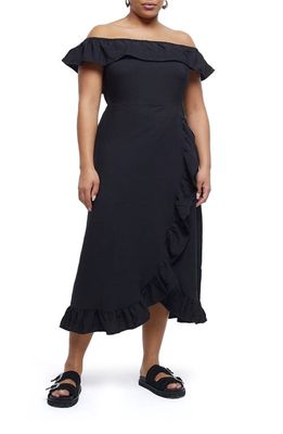 River Island Bardot Frill Off the Shoulder Dress in Black
