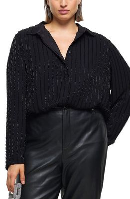 River Island Beaded Button-Up Shirt in Black