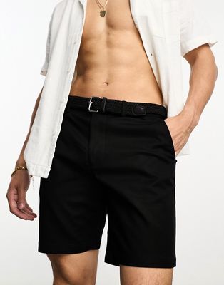 River Island belted chino shorts in black