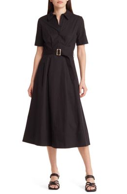 River Island Belted Cotton Fit & Flare Shirtdress in Black
