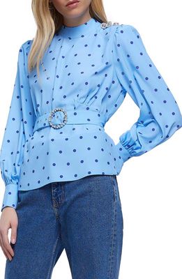 River Island Belted Dot Top in Blue