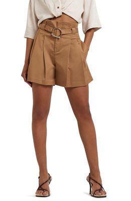 River Island Belted High Waist Cotton Shorts in Brown
