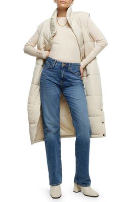 River Island Belted Longline Quilted Vest in Cream