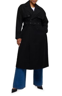 River Island Belted Studded Longline Trench Coat in Black