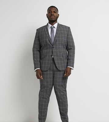 River Island Big & Tall checked suit jacket in gray check