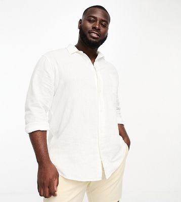 River Island Big & Tall long sleeve crepe linen shirt in white