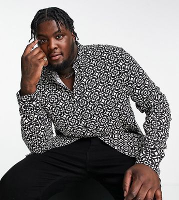 River Island Big & Tall mono geo shirt in black