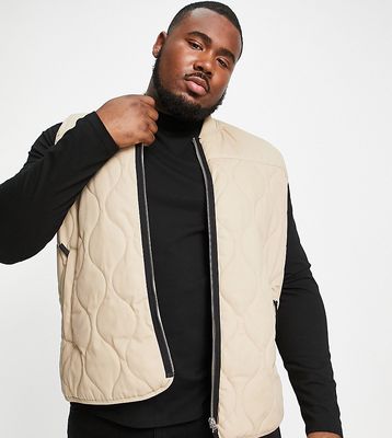 River Island Big & Tall quilted vest in stone-Neutral