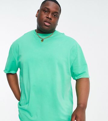 River Island Big & Tall ribbed panel t-shirt in green