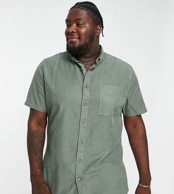 River Island Big & Tall short sleeve shirt in khaki-Green