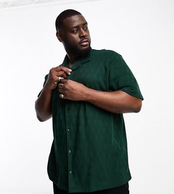 River Island Big & Tall textured revere collar shirt in dark green