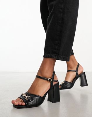 River Island block heel with hold buckle detail in black