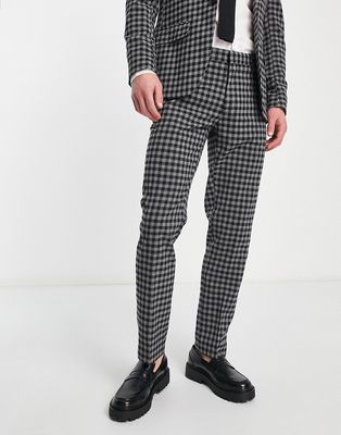 River Island boucle check slim suit pants in gray heather