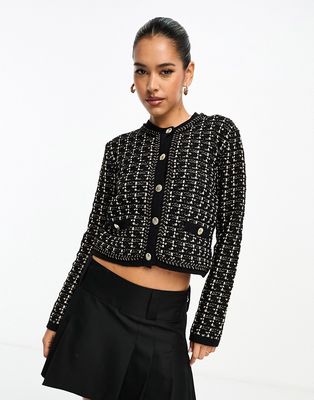 River Island boucle knit cardigan in black
