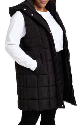 River Island Box Quilted Hooded Vest in Black