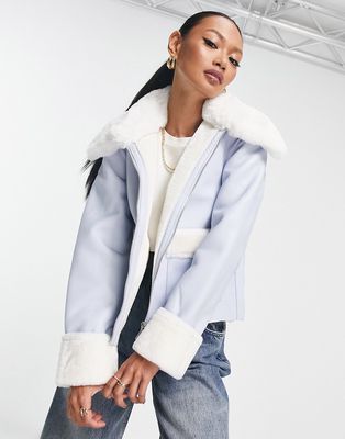 River Island boxy shearling jacket in blue