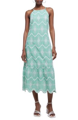 River Island Broderie Anglaise Sleeveless Midi Dress in Green