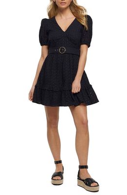 River Island Broderie Belted A-Line Minidress in Black