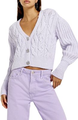 River Island Bubble Cable Knit Crop Cardigan in Purple