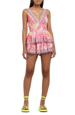 River Island Butterfly Print Plunge Neck Tiered Romper in Pink