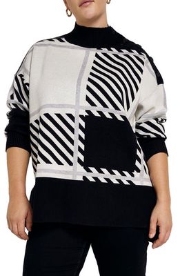 River Island Button Shoulder Block Print Sweater in Beige