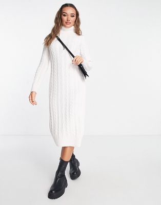 River Island cable knit maxi dress in cream-White