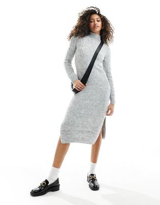 River Island cable knit sweater midi dress in gray