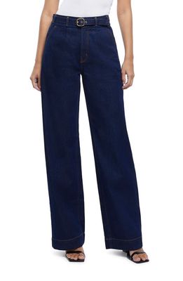 River Island Cayanne Belted Rigid Wide Leg Jeans in Blue