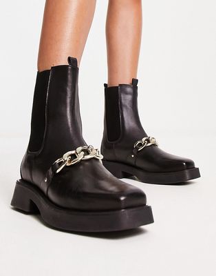 River Island chain detail gusset boot in black