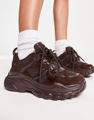 River Island chunky lace up sneakers in dark brown