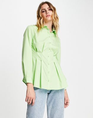 River Island cinched waist poplin shirt in green