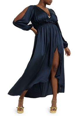 River Island Cold Shoulder Long Sleeve Maxi Dress in Navy