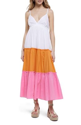 River Island Colorblock Tiered Cotton Cover-Up Dress in Pink