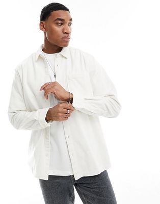 River Island concealed button cord shirt in white