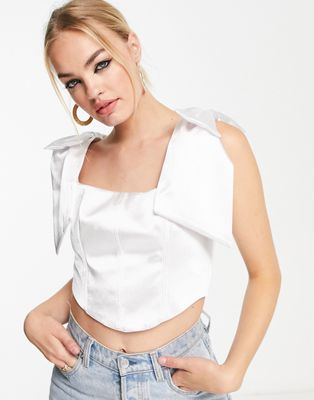 River Island corset top with bow detail in white