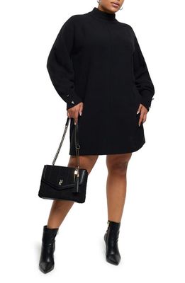 River Island Cosy Button Detail Long Sleeve Sweater Dress in Black