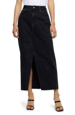 River Island Cotton Nonstretch Denim Maxi Skirt in Black
