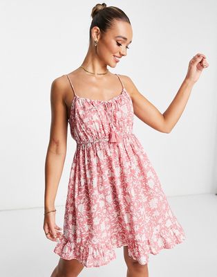 River Island cotton printed mini dress in pink