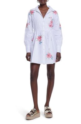 River Island Craft Floral Embroidered Long Sleeve Belted Shirtdress in White