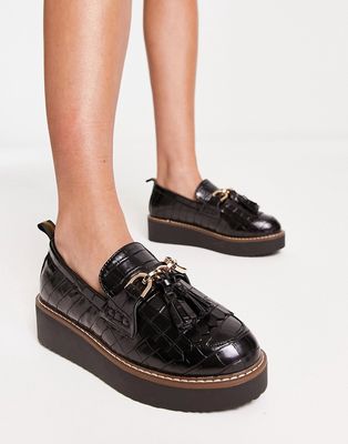 River Island croc detail brogues with tassel in black