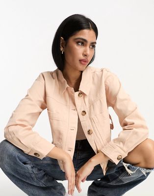 River Island crop button shacket in pale pink