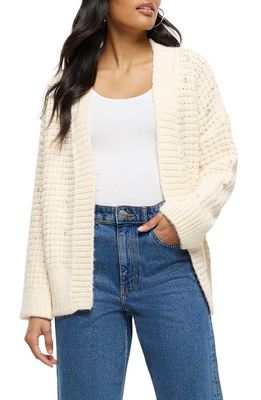 River Island Crystal & Faux Pearl Embellished Open Front Cardigan in Cream