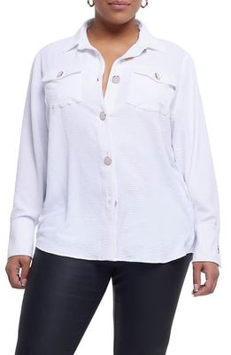 River Island Crystal Button Long Sleeve Shirt in White