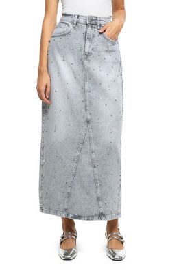 River Island Crystal Embellished Denim Maxi Skirt in Grey
