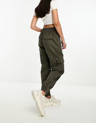 River Island cuffed cargo pants with zip detail in khaki-Green